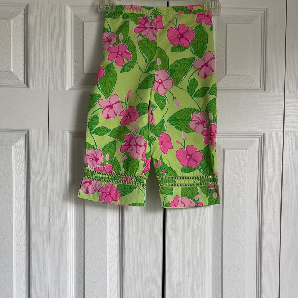 Lilly Pulitzer Girls Floral Green and Pink Pants Size 6x.